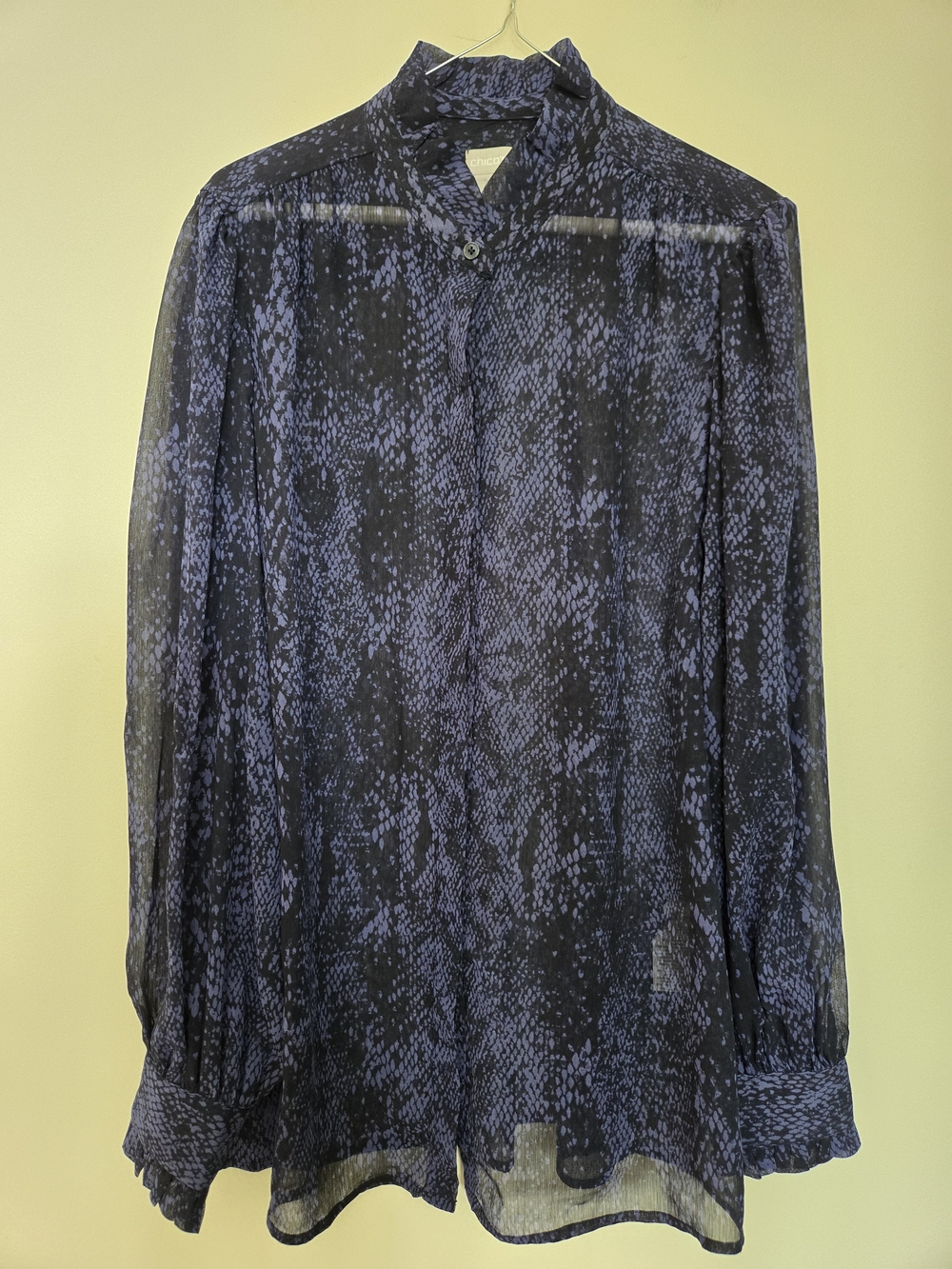 Chico's Navy and Black Sheer Snake-Print Blouse